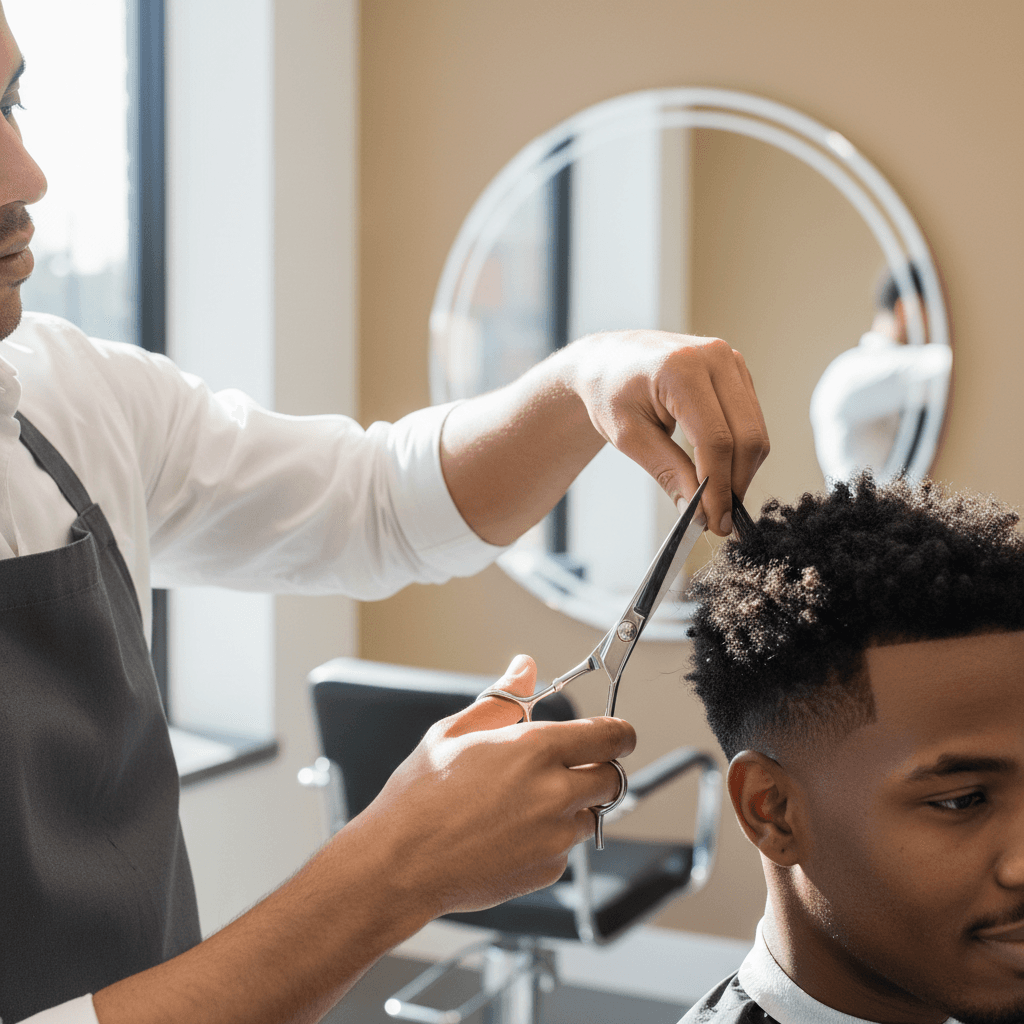 طبيب يفحص فروة رأس مريض خلال استشارة زراعة شعر في عيادة حديثة